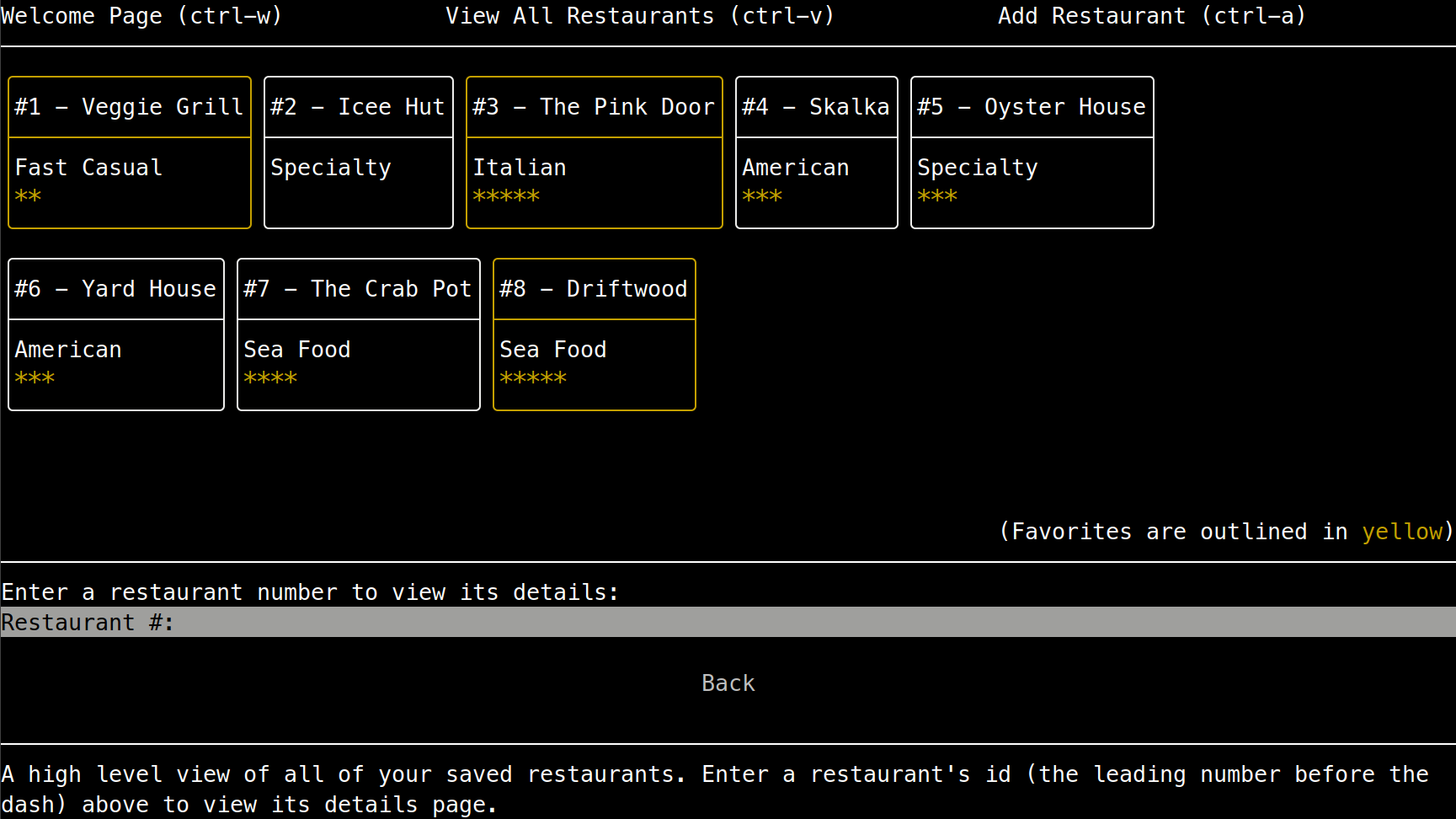 List of restaurants from the Restaurant TUI app